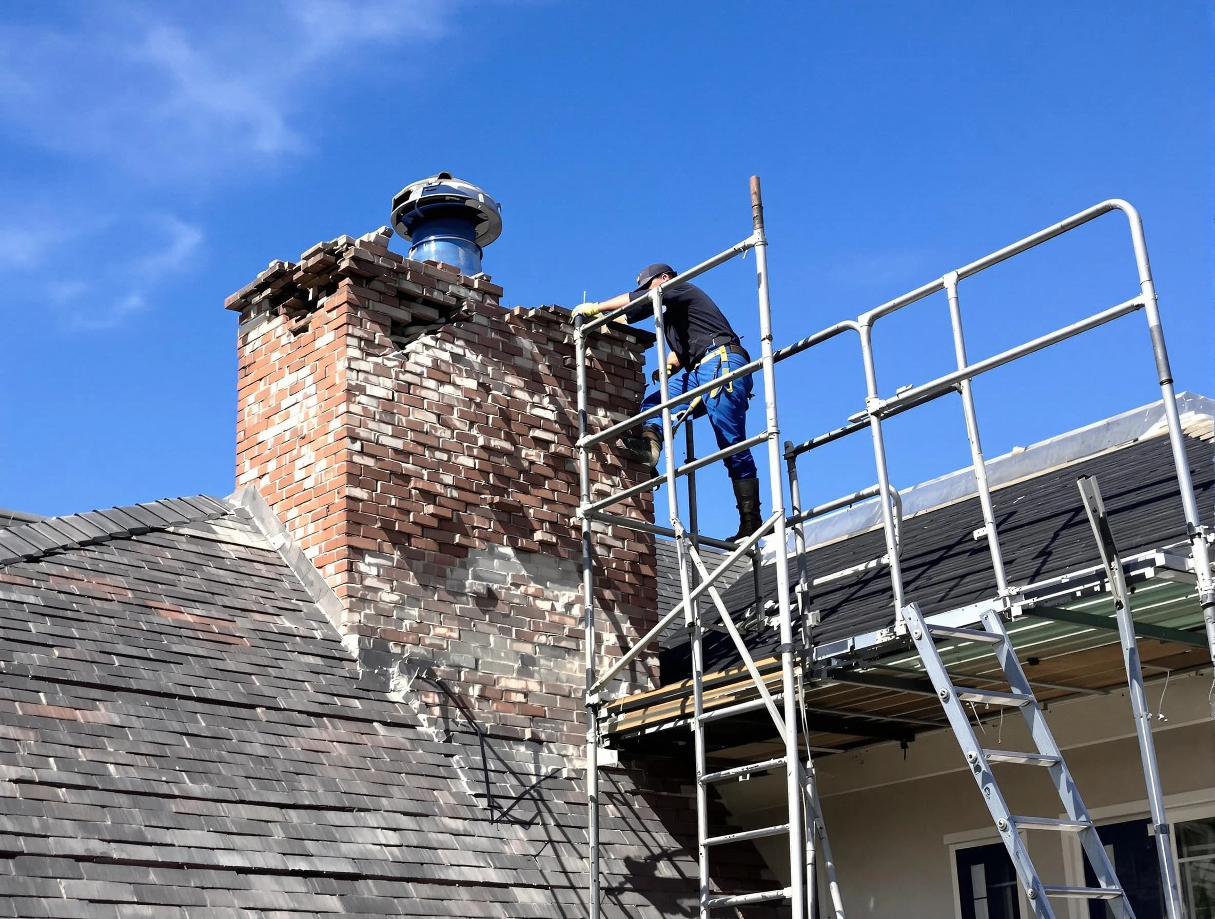 Rebuilding a chimney structure by Aliquippa Chimney Sweep in Aliquippa, PA