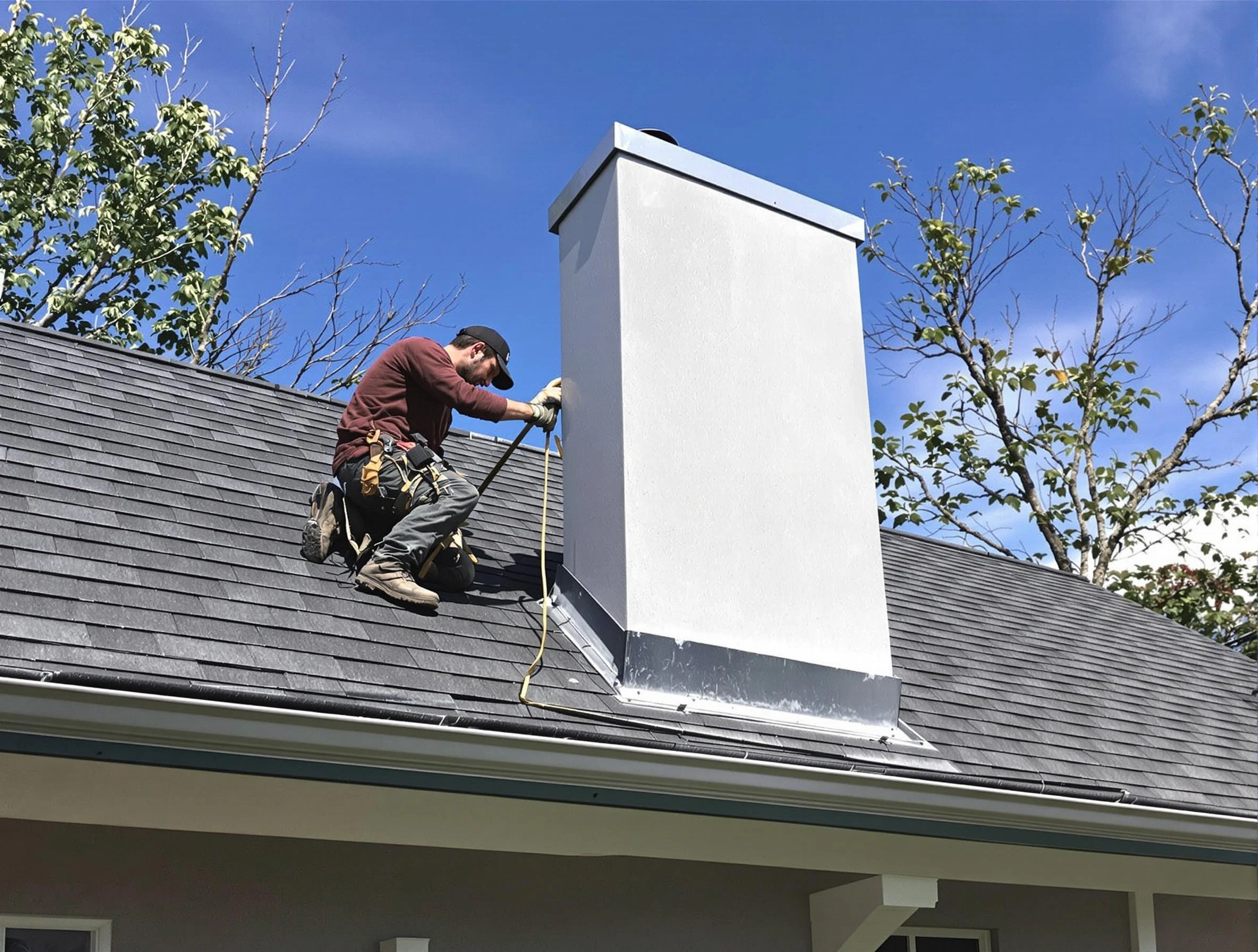 Aliquippa Chimney Sweep team member finishing chimney construction in Aliquippa, PA
